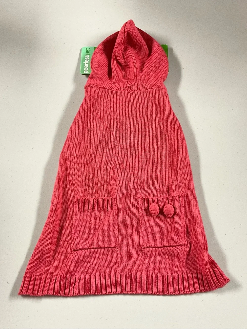 Dog Peepers Pink Hooded Knit Poncho with Pom Poms